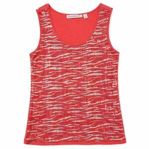 vtg Y2k Tank Top Susan Bristol Coral Pink Sequin Zebra Scoop‎ Neck M Maximalist